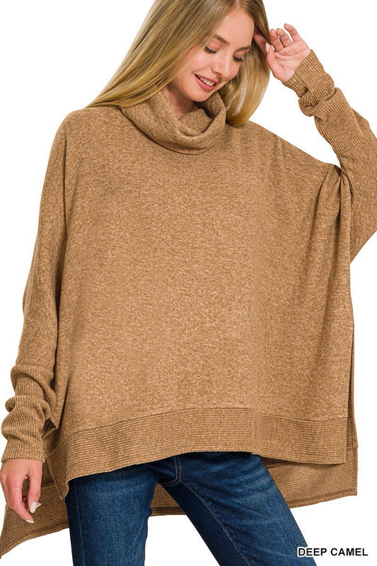 Brushed Cowl Neck Poncho