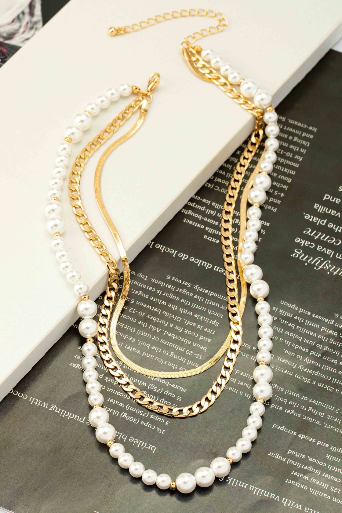 Herringbone & Pearl Necklace