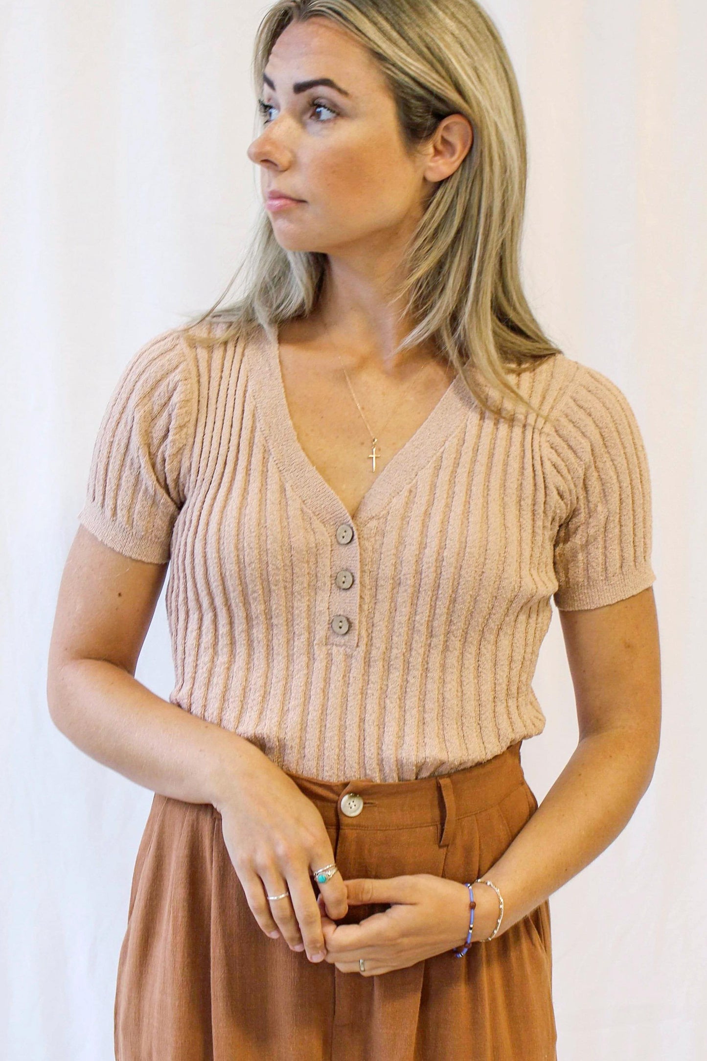 Peach Cream Ribbed Top