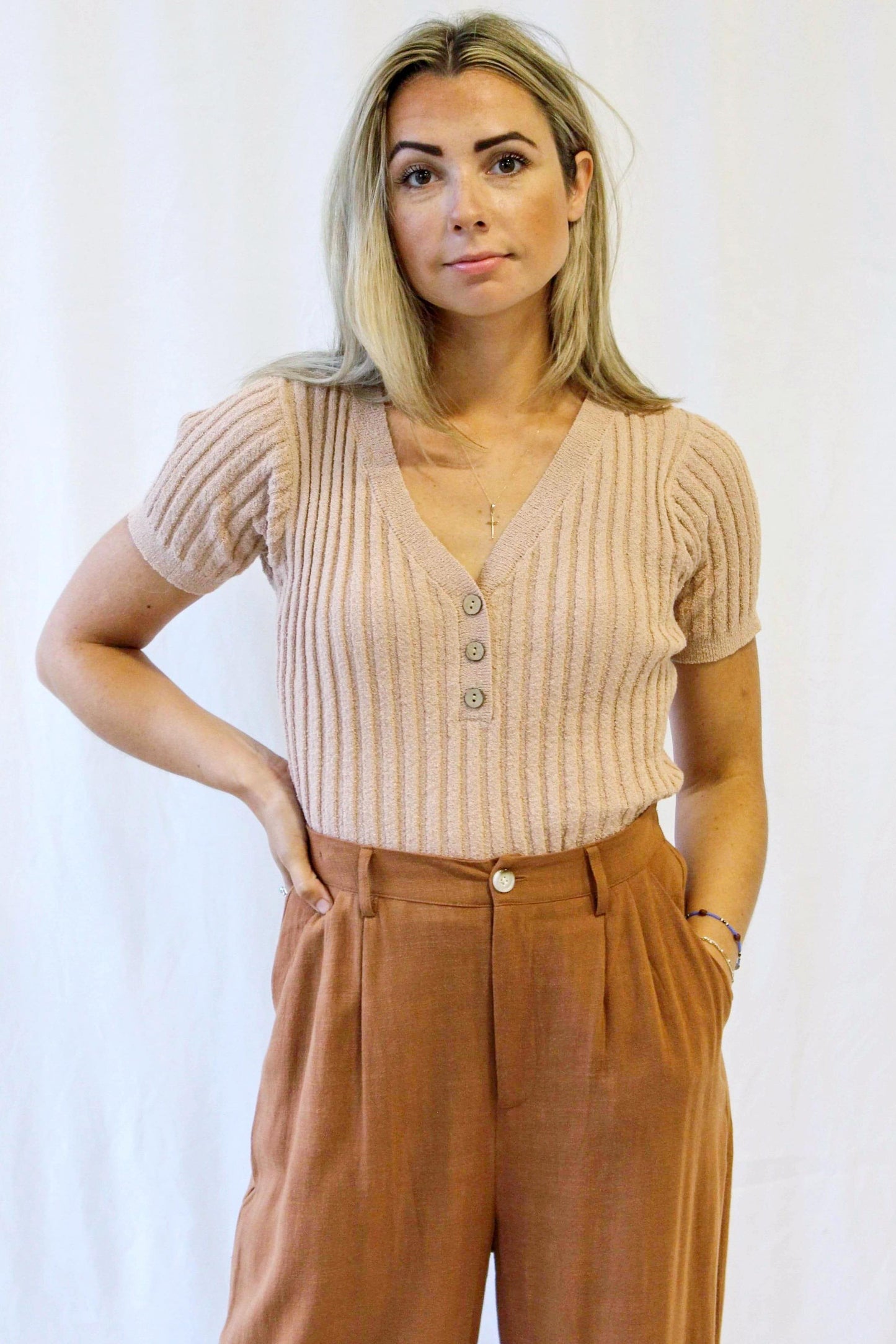 Peach Cream Ribbed Top