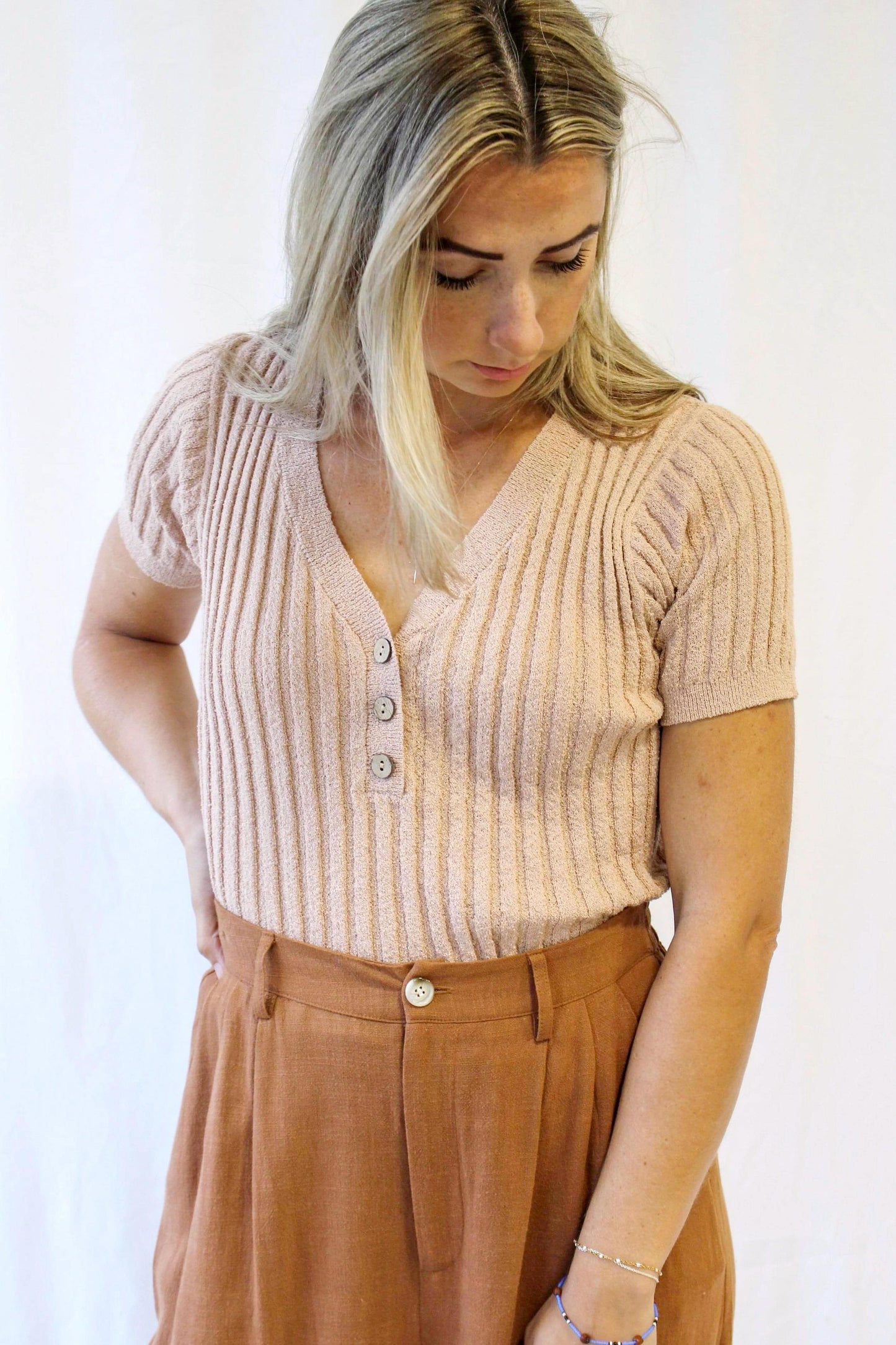 Peach Cream Ribbed Top