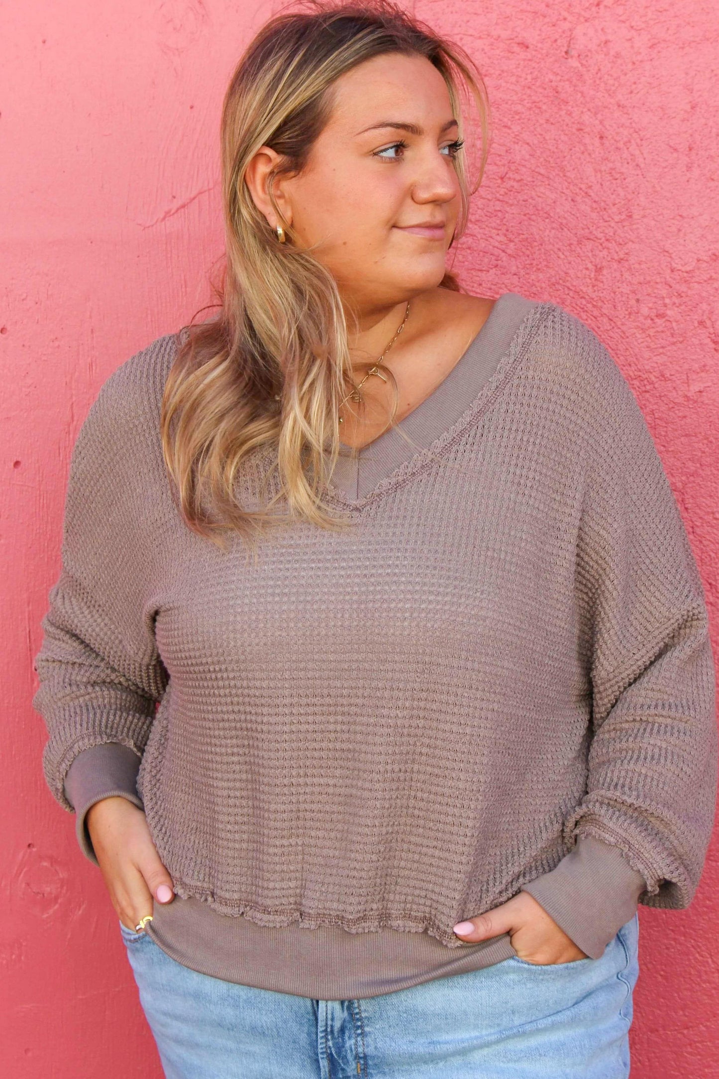 Mocha Waffle Knit Top