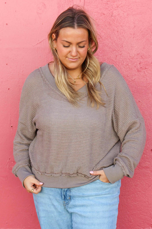 Mocha Waffle Knit Top