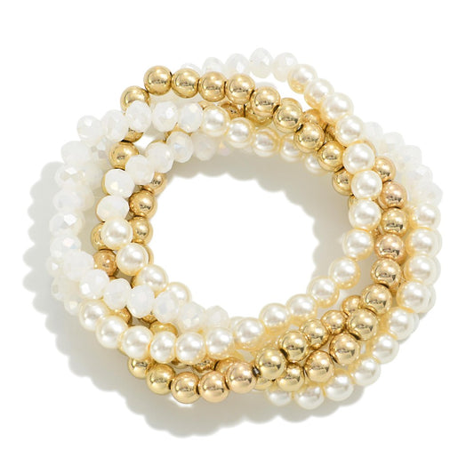 White Stretch Bead Bracelet