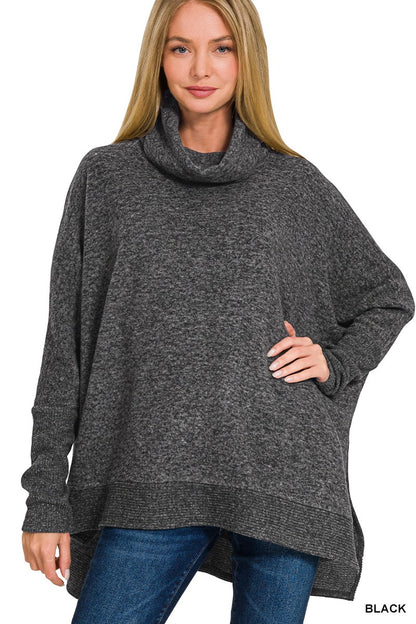 Brushed Cowl Neck Poncho